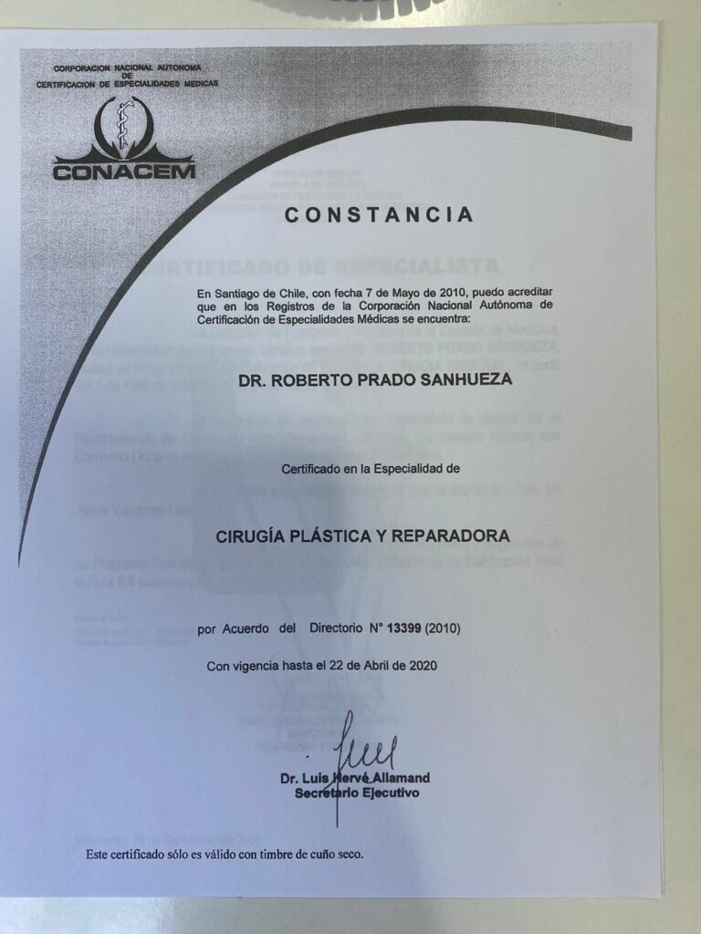 “Certificado CONACEM Dr. Roberto Prado – Clínica Divinna”