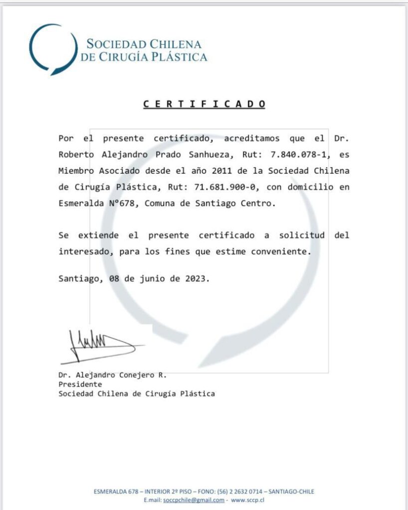 “Certificado SCCP Dr. Roberto Prado – Clínica Divinna”
