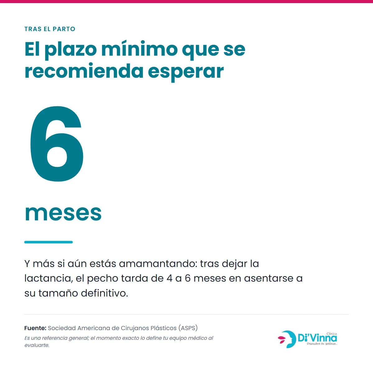 Mommy Makeover en Santiago: qué incluye y para quién es Tras el parto se recomienda esperar al menos seis meses antes de operarse, y más si aún se amamanta: el pecho tarda de cuatro a seis meses en asentarse tras dejar la lactancia. Fuente: ASPS.